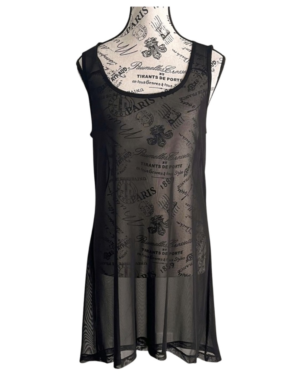 Vintage Y2K Tricotto Sheer Black Mesh Tunic Top Goth Layering Grunge Large